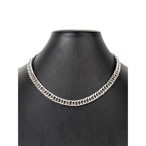 Dalmata Silver Tone Curb Cuban Chain Necklace Classic‎ 18 in